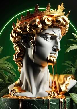 Golden Drip Statue with Neon