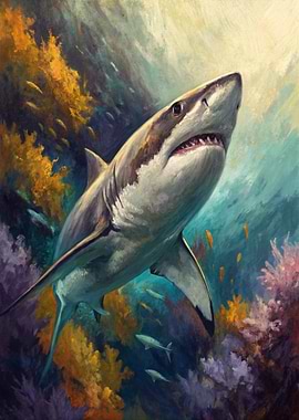Great White Shark in Coral Reef