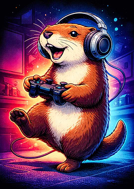 Gamer Otter with Headphones and Controller