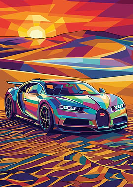 Colorful Bugatti in Desert Landscape