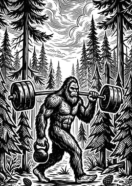 Bigfoot Weight Lifting In Forest Gym Workout