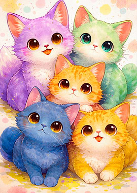 Group of Cute Colorful Kittens
