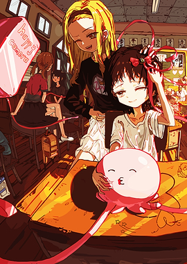 Anime girls with pink creature