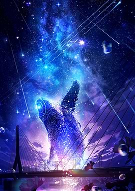 Cosmic Whale Over City Bridge