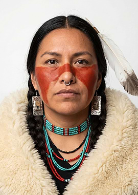 Indigenous Woman with Face Paint and Jewelry