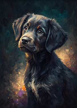 Painting of a Black Puppy