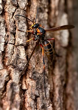Wasp on Tree Bark