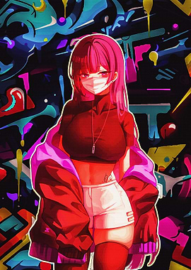 Anime Girl in Mask and Streetwear