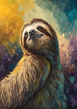 Sloth Portrait with Colorful Background