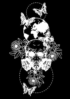 Skull with Earth and Butterflies