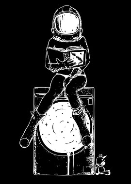Astronaut Reading on a Washing Machine
