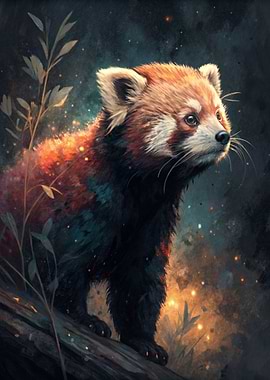 Red Panda in Cosmic Forest