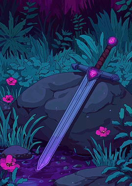 Magical Sword in a Forest Stream