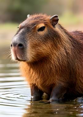 Capybara in shallow water