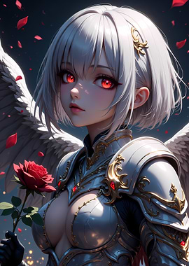 Anime Angel with Red Rose