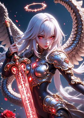 Anime Angel Warrior with Glowing Sword