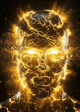 Golden Energy Awakening – Cinematic Portrait Art, Dark Aesthetic, Glowing Eyes, Surreal Face Artwork