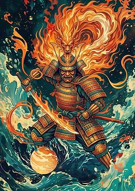 Samurai Warrior with Fiery Dragon