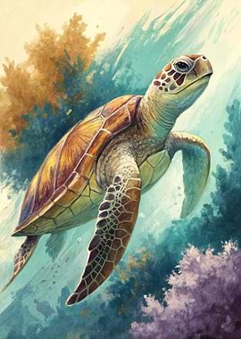 Sea Turtle Swimming Underwater