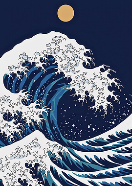 Ocean Wave Under Golden Moon