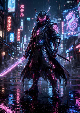 Cyberpunk Samurai with Neon Sword