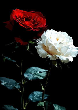 Red and White Roses on Black