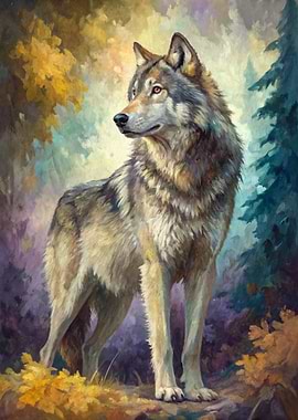 Wolf in Autumn Forest