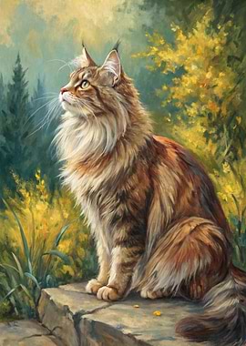 Majestic Maine Coon Cat in Nature