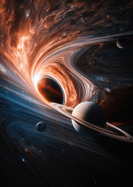Black Hole with Planets and Rings