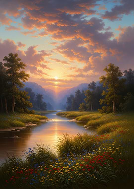 Serene River at Sunset