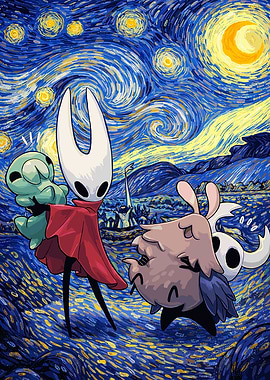 Cute Hollow Knight in Starry Night