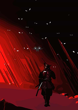 Samurai Warrior in a Fiery Landscape