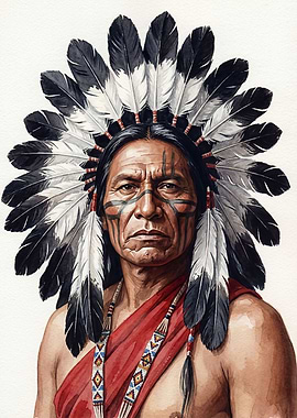 Native American Man with Feather Headdress