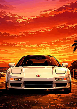 White Honda NSX at Sunset