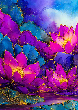 Magenta Purple Lotus Flower Painting