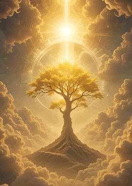 Golden Tree of Life in Clouds