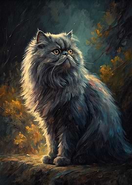 Majestic Persian Cat in Autumn Forest