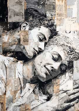 Two Men Embracing Newspaper Collage