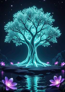 Glowing Fantasy Tree by Water