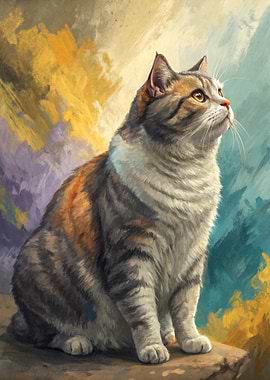 Cat looking up in abstract background