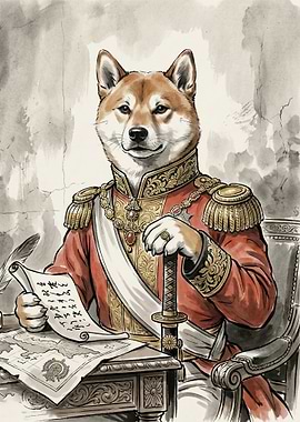 Shiba Inu in Military Uniform with Sword