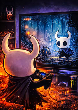 Hollow Knight Character Playing Video Game