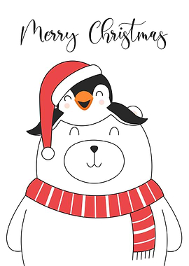 Cute Penguin and Bear Merry Christmas
