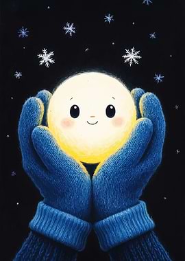 Cute Moon Character in Winter