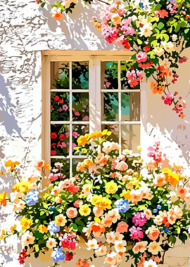 Window adorned with vibrant flowers