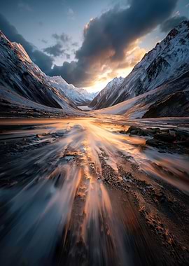 Dramatic Mountain Valley Sunrise