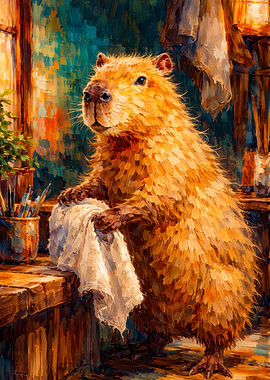 Capybara in an artist's studio
