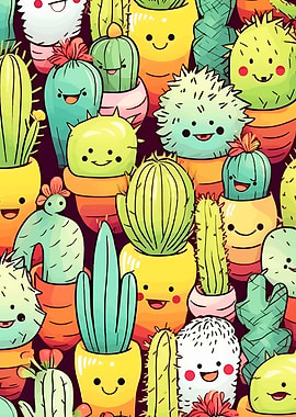 Cute Kawaii Cacti Pattern