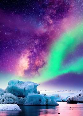 Aurora Borealis over Icebergs