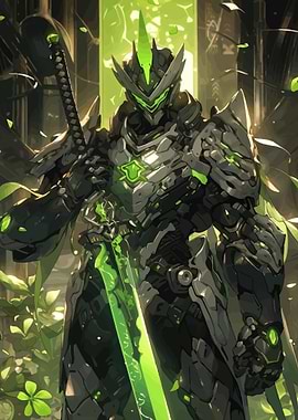 Cybernetic Warrior with Neon Sword